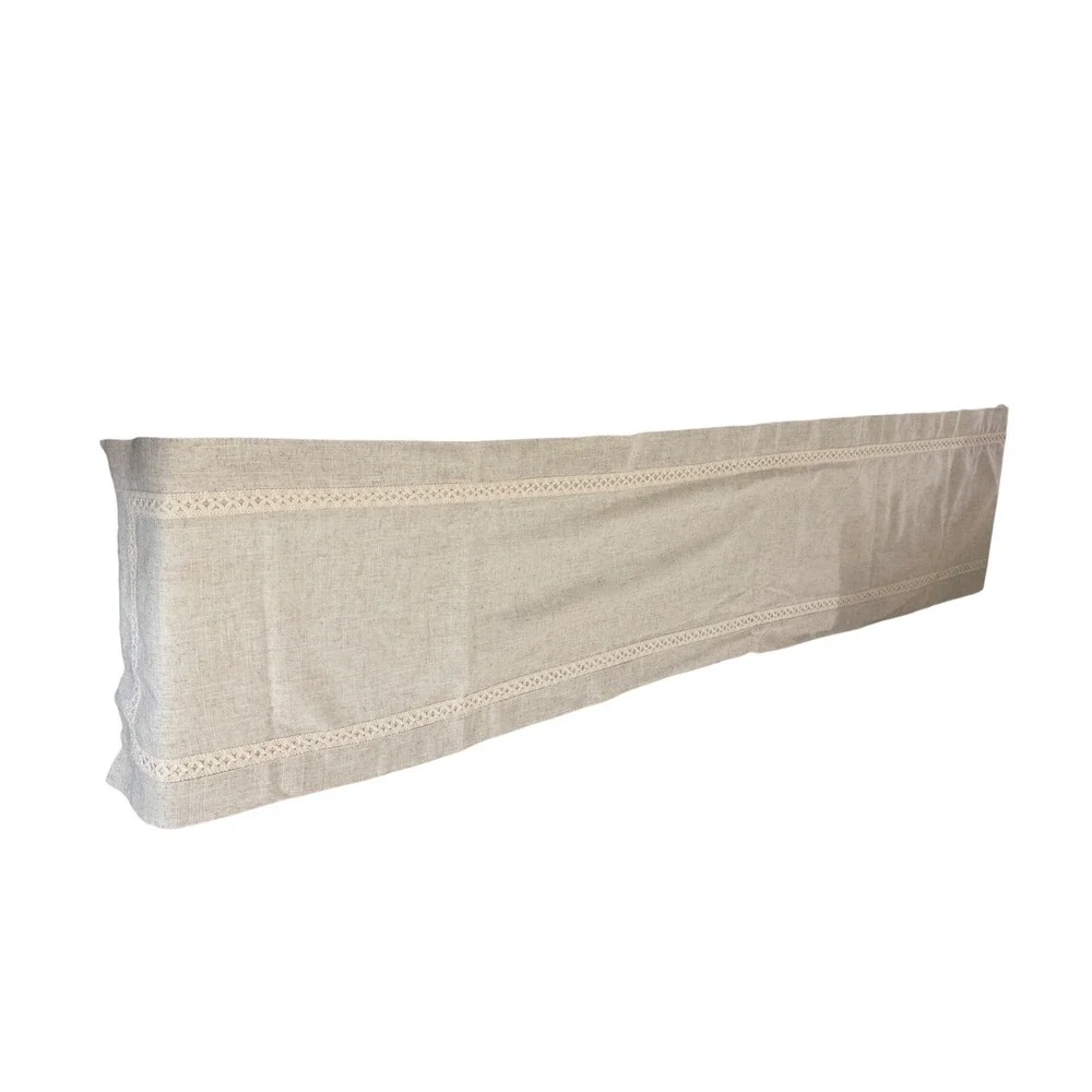 Natural Linen Table Runner with Crocheted Lace Trim Neutral‎ Farmhouse 78x15.5